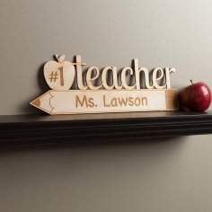 Laser Cut Number One Teacher Personalized Wood Plaque