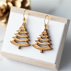 Laser Cut Christmas Tree Wood Earring, Rustic Wood Earrings