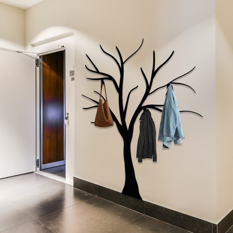 Laser Cut Large Tree Branch Metal Coat Rack, Wall Mount Clothes Rack