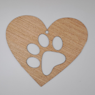 Laser Cut Wooden Heart With Paw Christmas Tree Ornament Free Vector