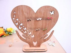 Laser Cut Heart Standing Jewelry Stand Earring Holder 3mm Free Vector