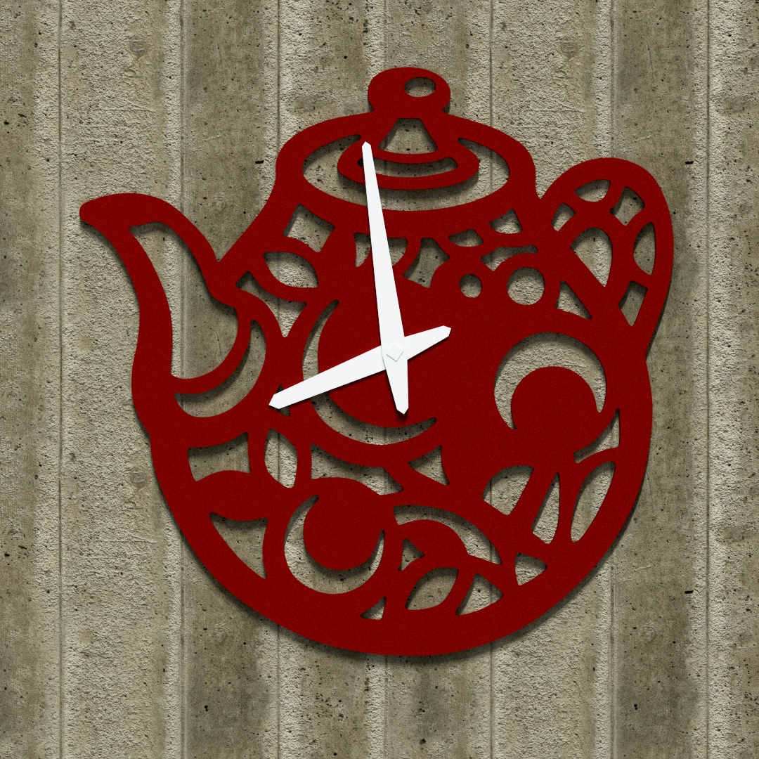 Reloj de pared con forma de tetera cortada con láser Reloj de pared con forma de tetera