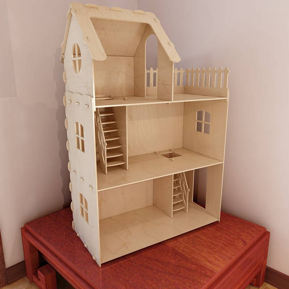 Lazer Kesim Dollhouse Minyatür Oyuncak Evi