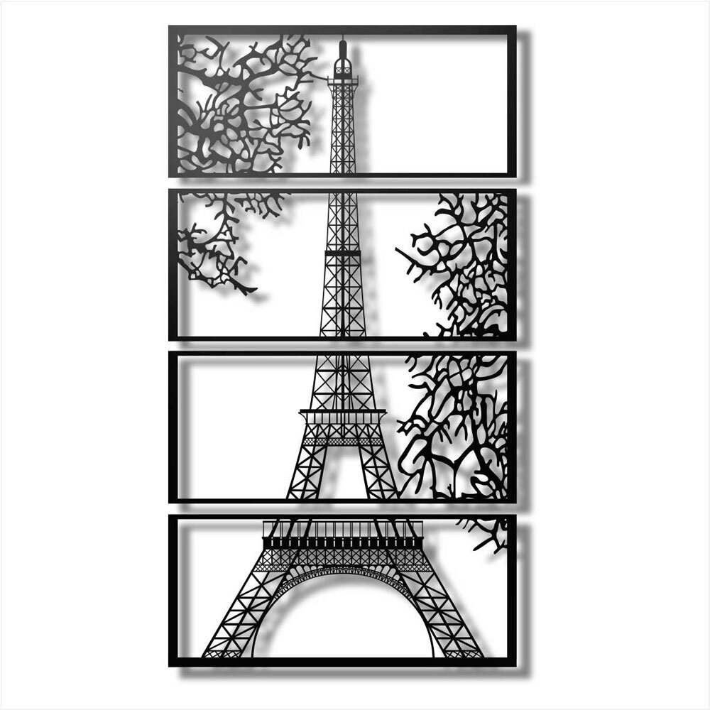 Arte de parede em tela multipainel com vista da Torre Eiffel cortada a laser