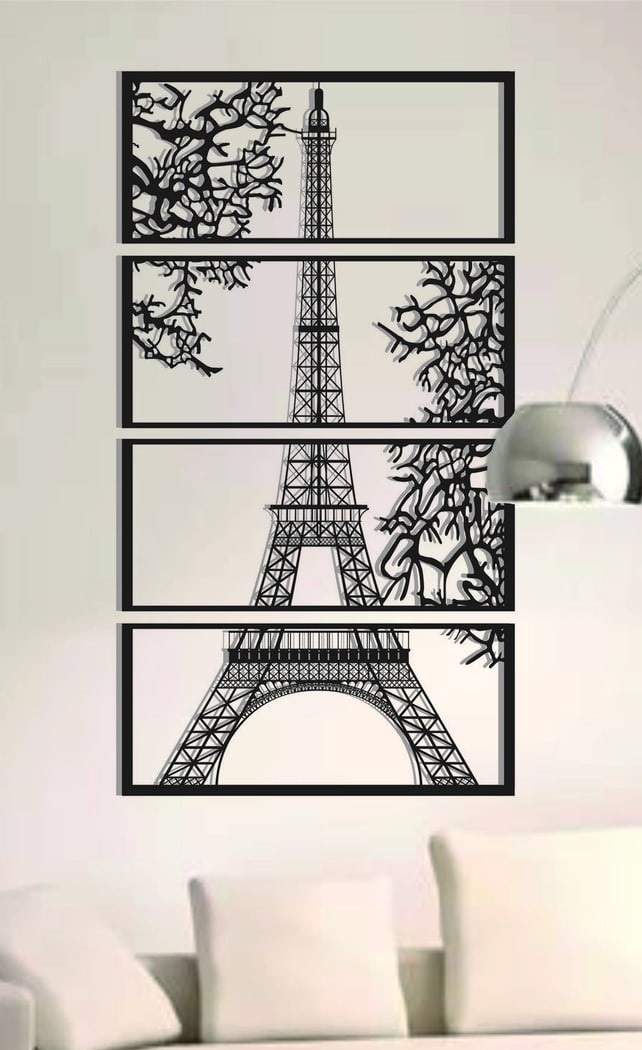 Laser Cut Eiffel Tower View Multi Panel Canvas Wall Art Free Vector