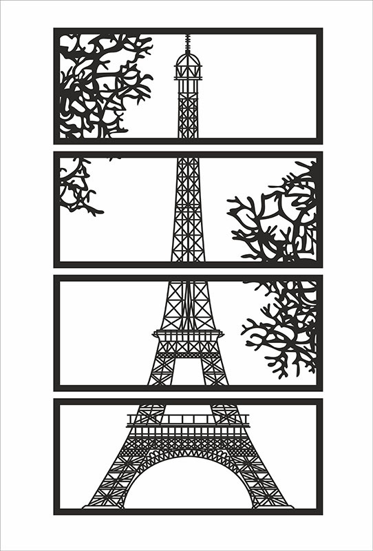 Laser Cut Eiffel Tower View Multi Panel Canvas Wall Art Free Vector