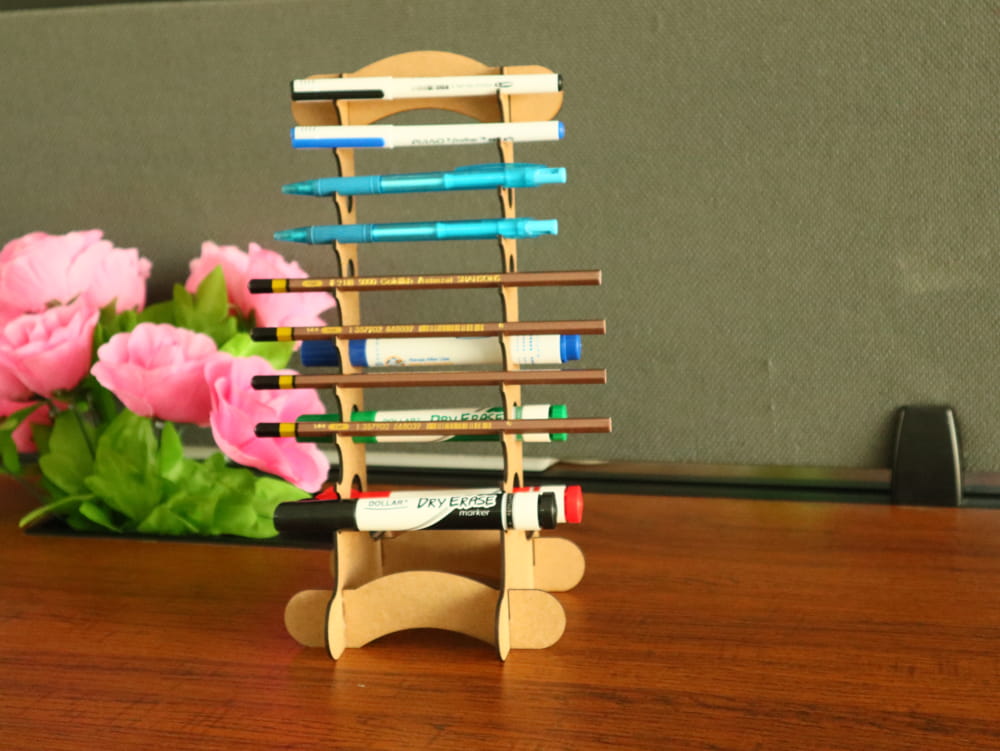 Laser Cut Desktop Pen Stand Rack Holder Display Stand Free Vector