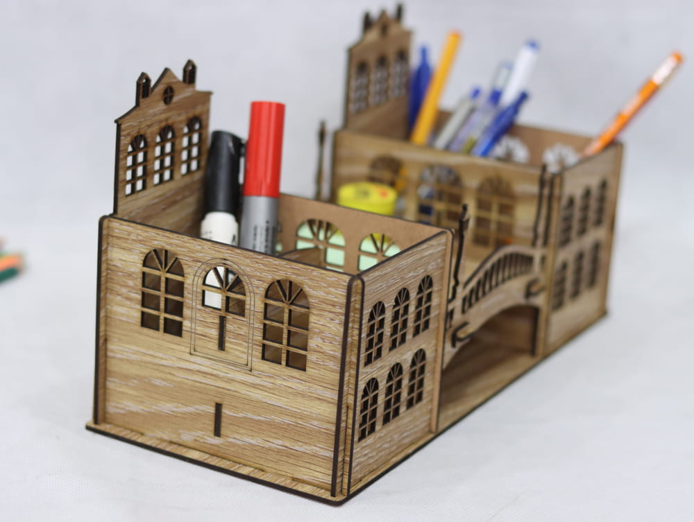 Laser Cut Retro Pen Holder Vintage Pencil Holder Desk Organizer Free Vector