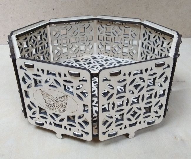 Caja de almacenamiento de caja de octágono de madera cortada con láser Caja de embalaje decorativa