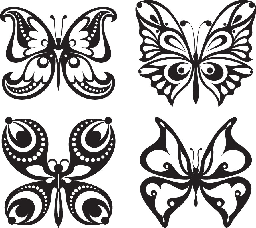 conjunto, de, tatuaje, mariposa, vector