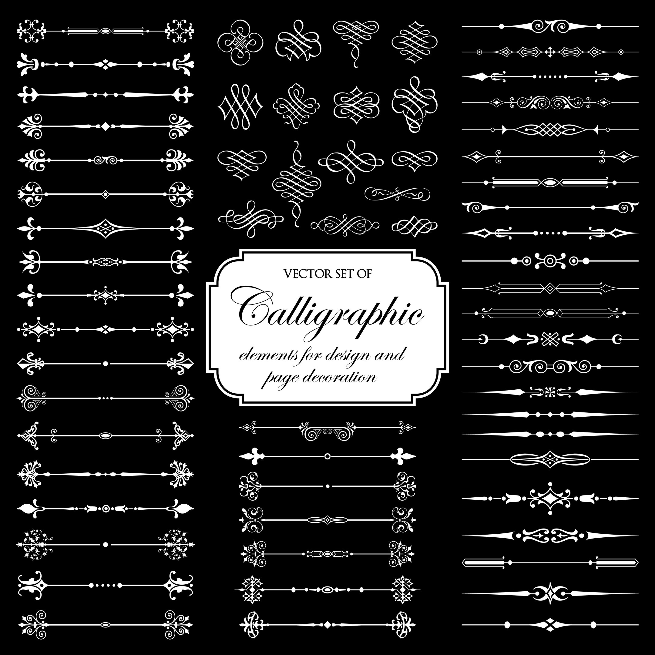 Conjunto de vectores de elementos caligráficos