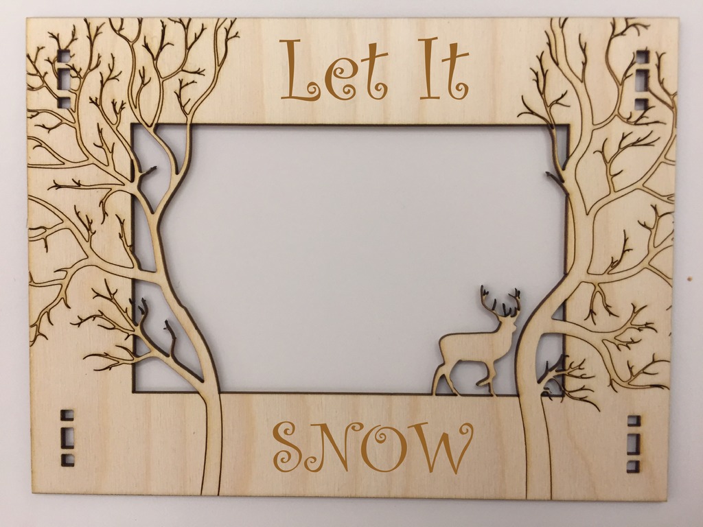 Marco de fotos de decoración de ciervos de nieve de Navidad cortado con láser 4x6