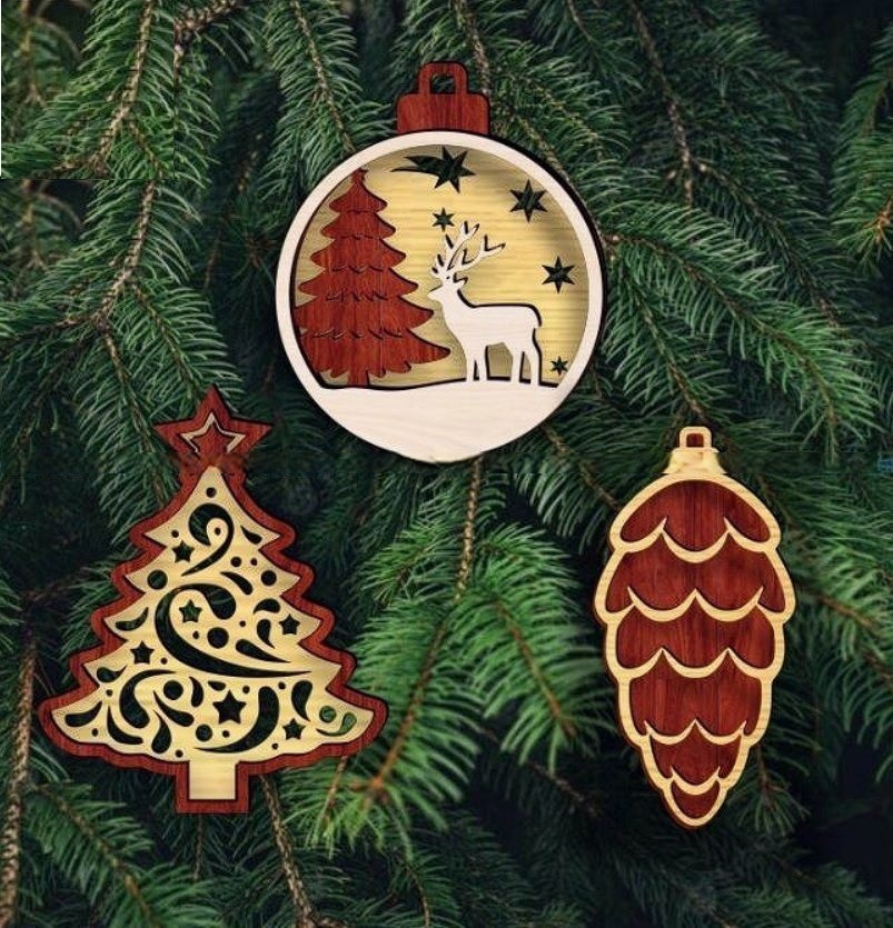 Laser Cut Christmas Ornaments Layered Toys Free Vector
