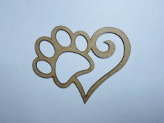 Laser Cut Pawprint Heart Wood Cutout Shape Free Vector