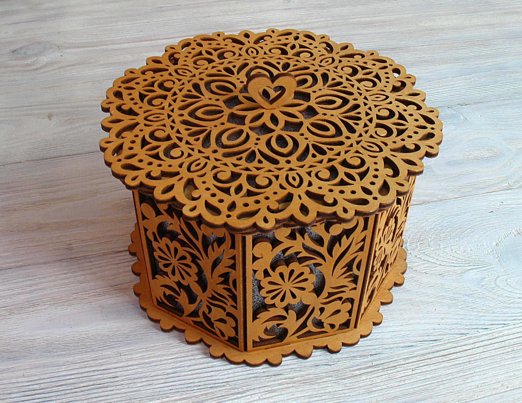 Caixa de presente octógono decorativa de madeira cortada a laser caixa de armazenamento de joias