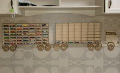 Prateleira de armazenamento de carro de brinquedo para caminhão de madeira cortada a laser 3 mm