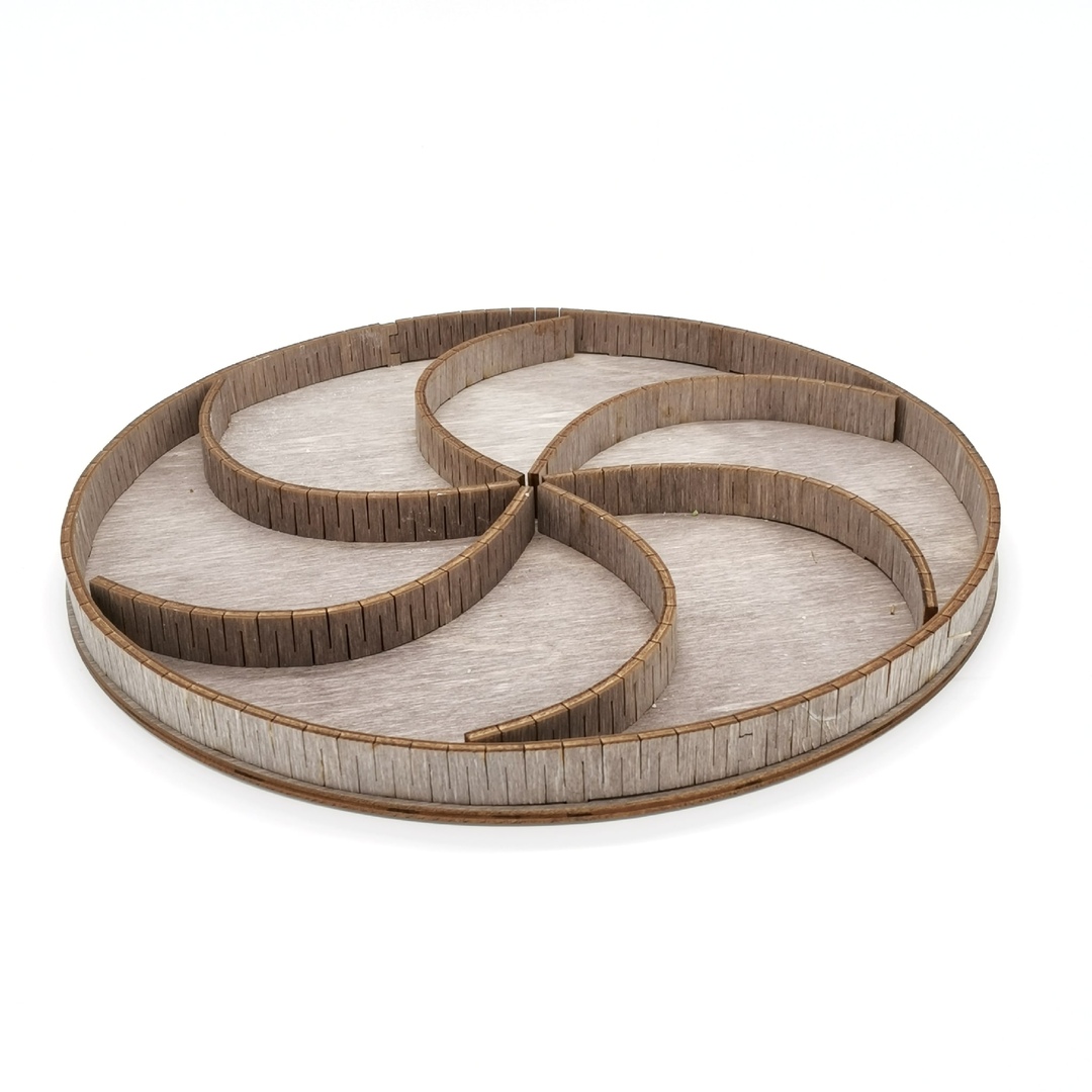 Bandeja decorativa redonda de madera cortada con láser con secciones