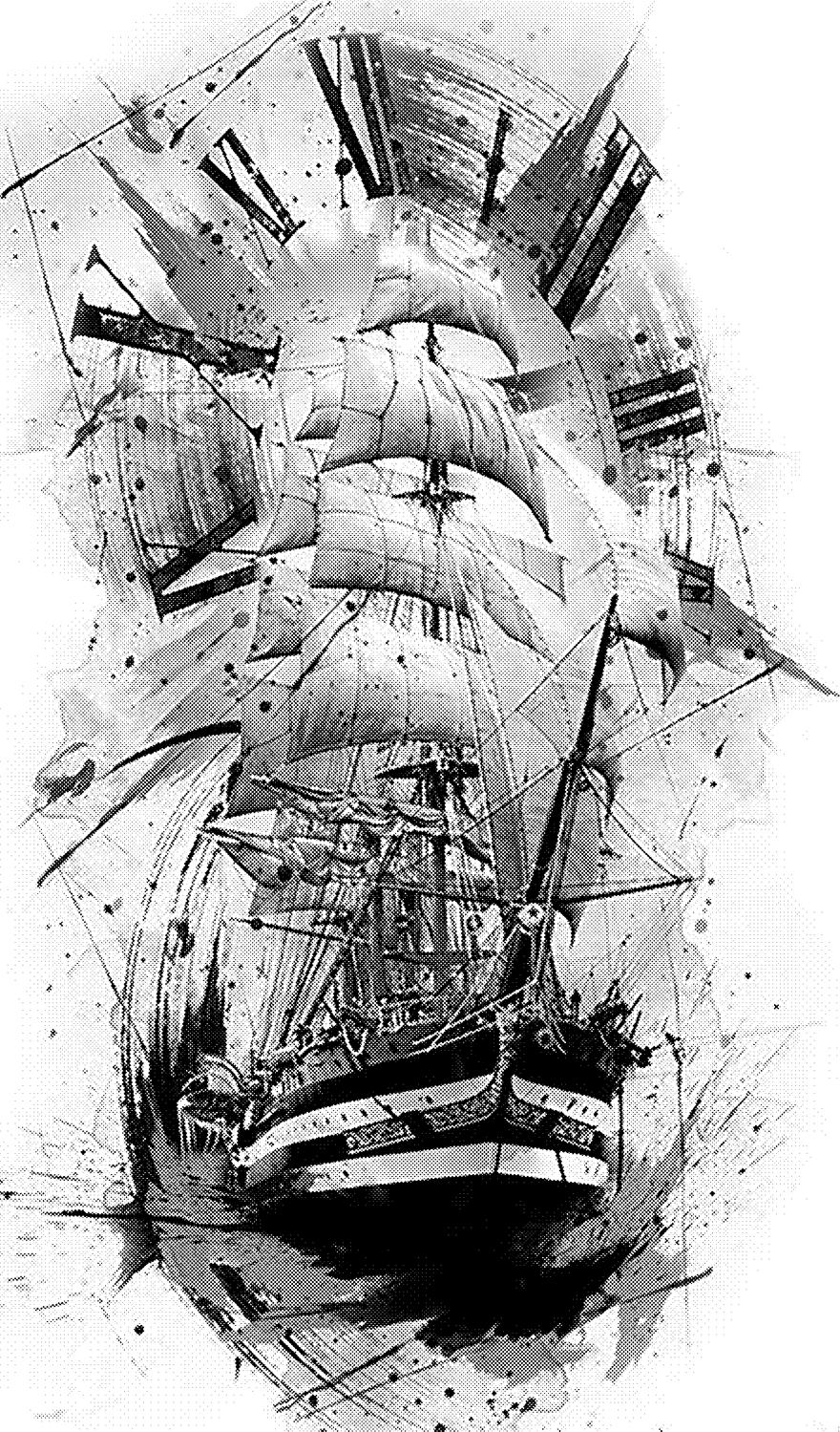 Dibujo digitalizado de arte abstracto de barco para grabado láser