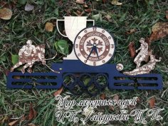 Laser Cut Ice Hockey Medal Display Hanger With Clock Free Vector