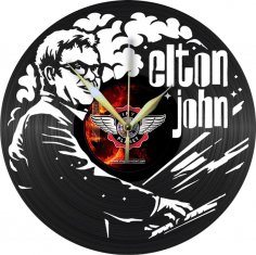 Wycinany laserem szablon zegara z płytą winylową Eltona Johna