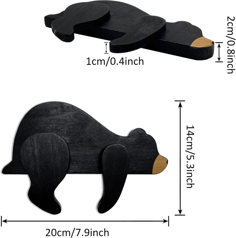 Laser Cut Black Bear Decoration Wooden Wilderness Sleeping Bear Safari Forest Decor
