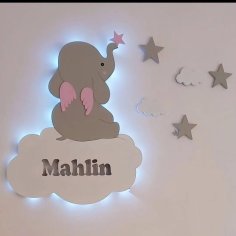 Laser Cut Baby Elephant Wall Light Kids Room Decor