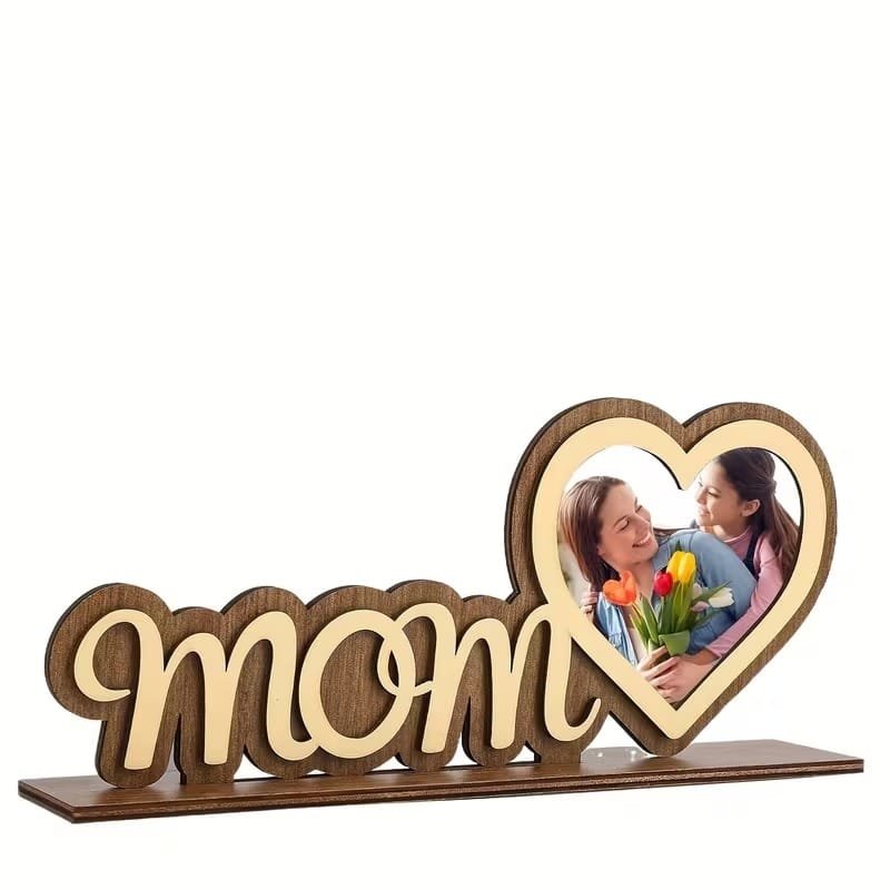 Laser Cut Personalized Photo Frame for Mother, Mom Heart Shaped Photo Frame Desktop Decor