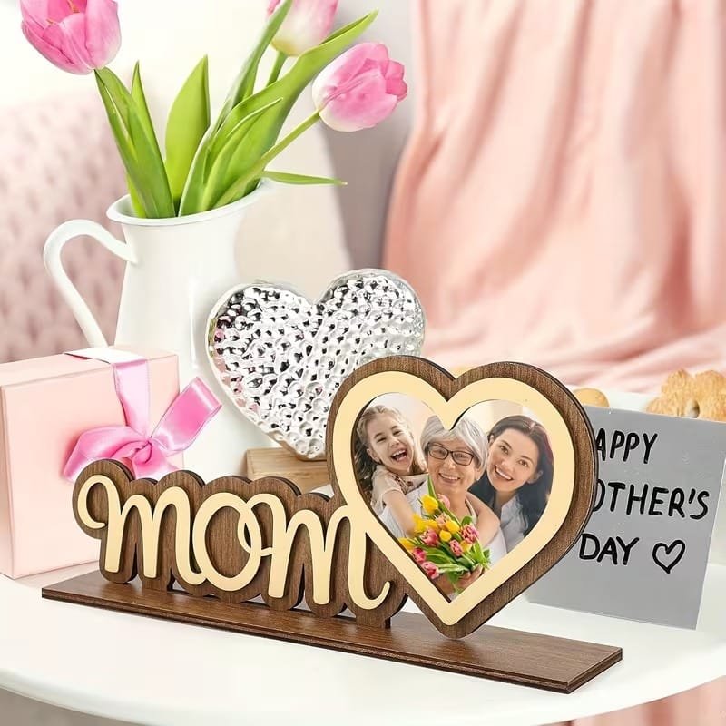 Laser Cut Personalized Photo Frame for Mother, Mom Heart Shaped Photo Frame Desktop Decor
