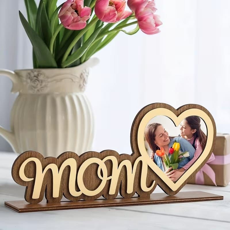 Laser Cut Personalized Photo Frame for Mother, Mom Heart Shaped Photo Frame Desktop Decor