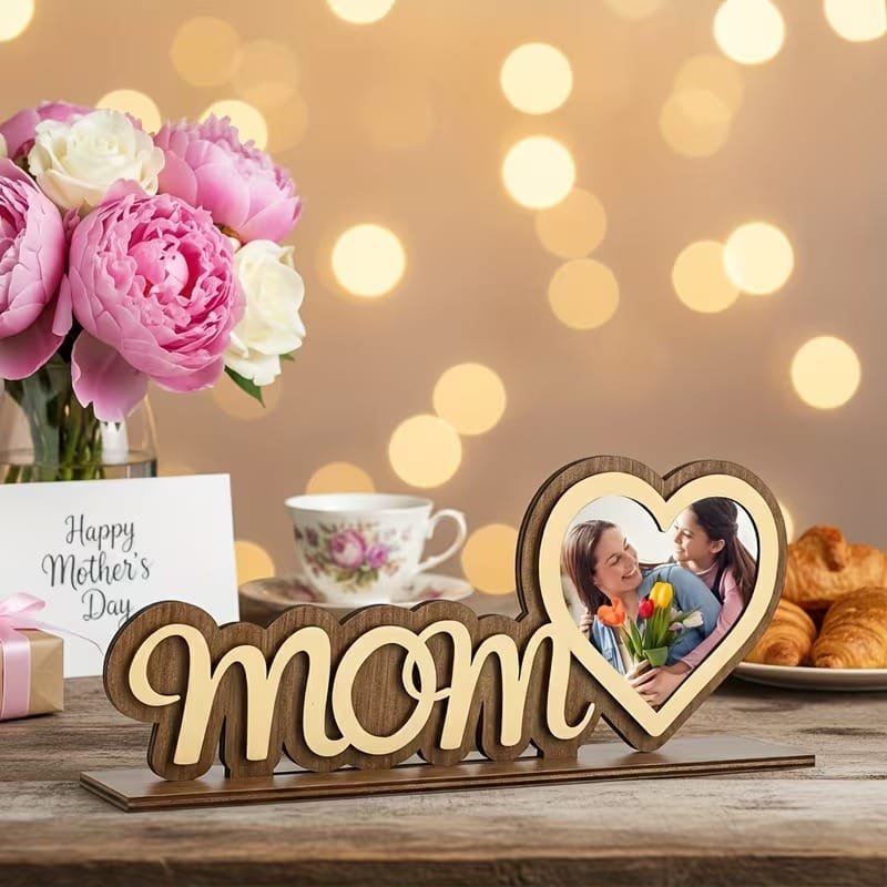 Laser Cut Personalized Photo Frame for Mother, Mom Heart Shaped Photo Frame Desktop Decor