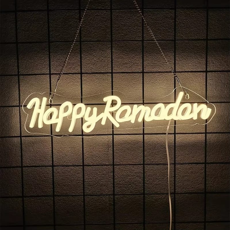 Laser Cut Happy Ramadan Neon Light, Eid Ramadan Decor Trends for Festive Atmosphere