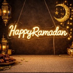 Laser Cut Happy Ramadan Neon Light, Eid Ramadan Decor Trends for Festive Atmosphere