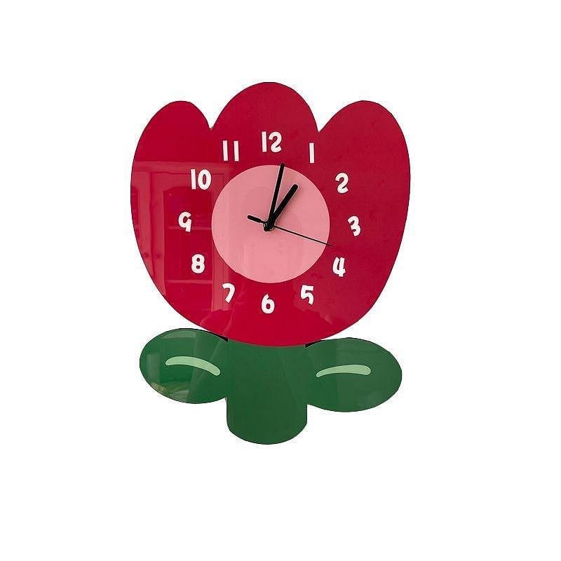 Laser Cut Tulip Wall Clock Cute Flower Cartoon Wall Clock