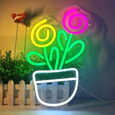 Laser Cut Flower Neon Sign – Potted Plants LED Neon Sign