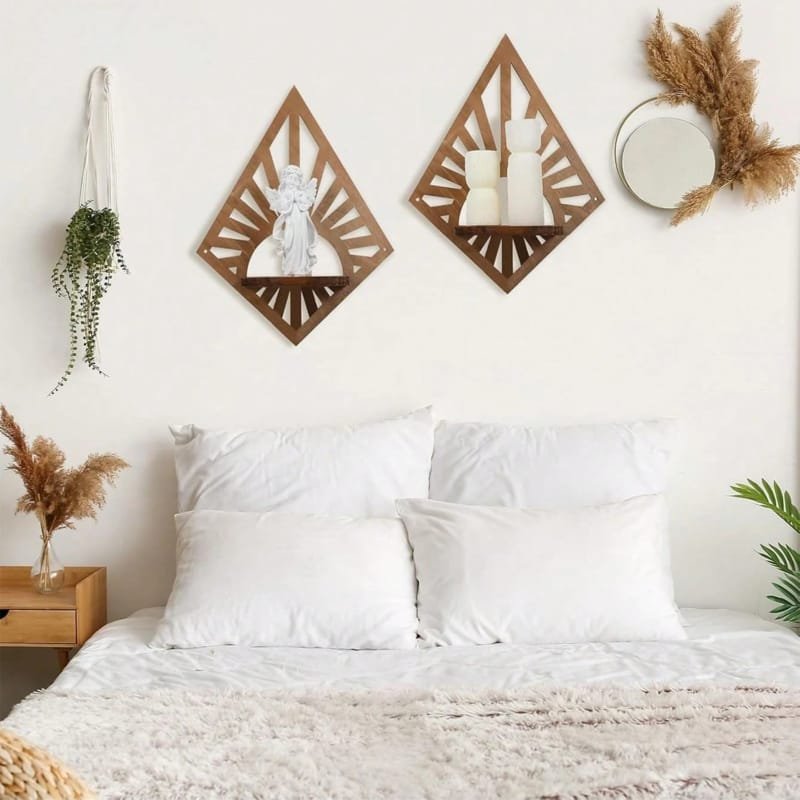 Laser Cut Boho Style Floating Shelf Rustic Wall Decor