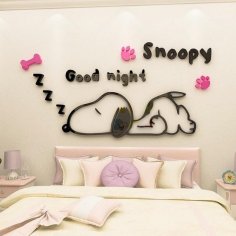 Laser Cut Snoopy Good Night Sleep Kids Bedroom Wall Decor