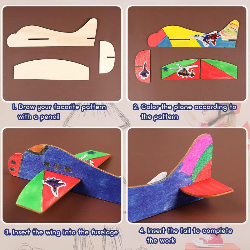 Laser Cut DIY Wood Airplane, Mini Airplane Paint and Decorate Wooden Airplane Craft Kits