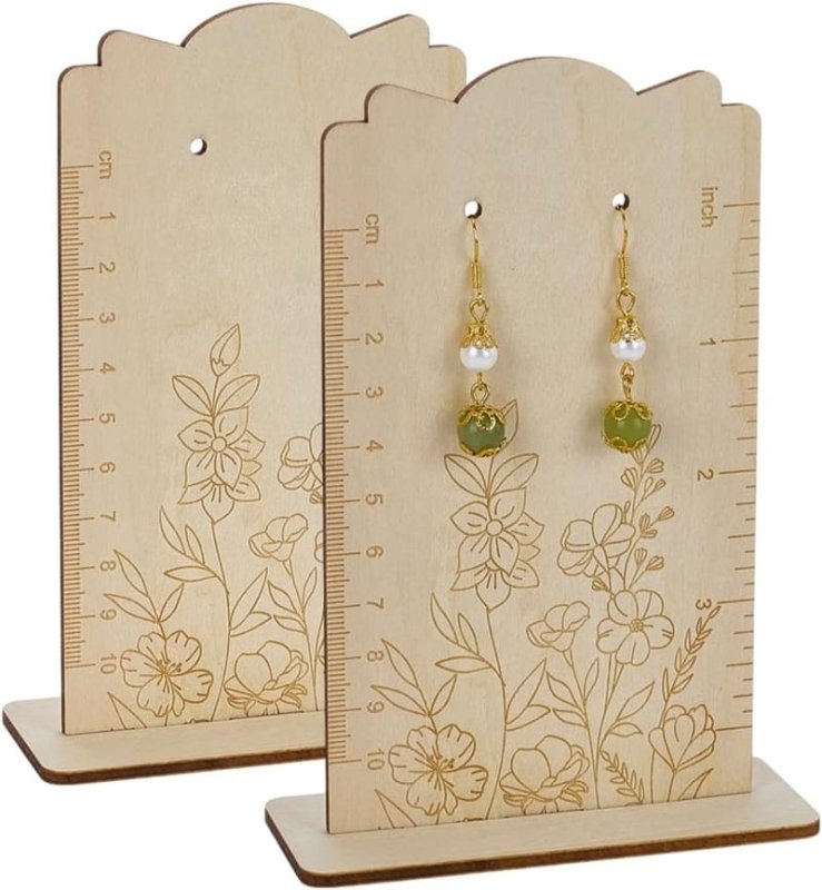 Laser Cut Earring Measurement Display Stand Wood Earring Holder With Measurement