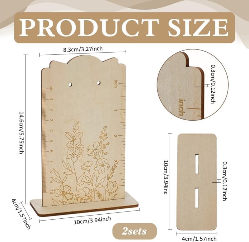 Laser Cut Earring Measurement Display Stand Wood Earring Holder With Measurement