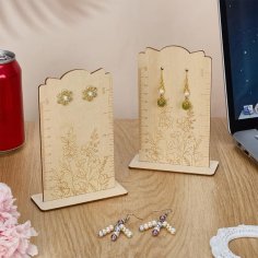 Laser Cut Earring Measurement Display Stand Wood Earring Holder With Measurement