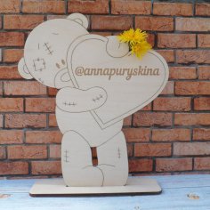 Teddy Bear and Heart 3d Puzzle Laser Cut Free Vector