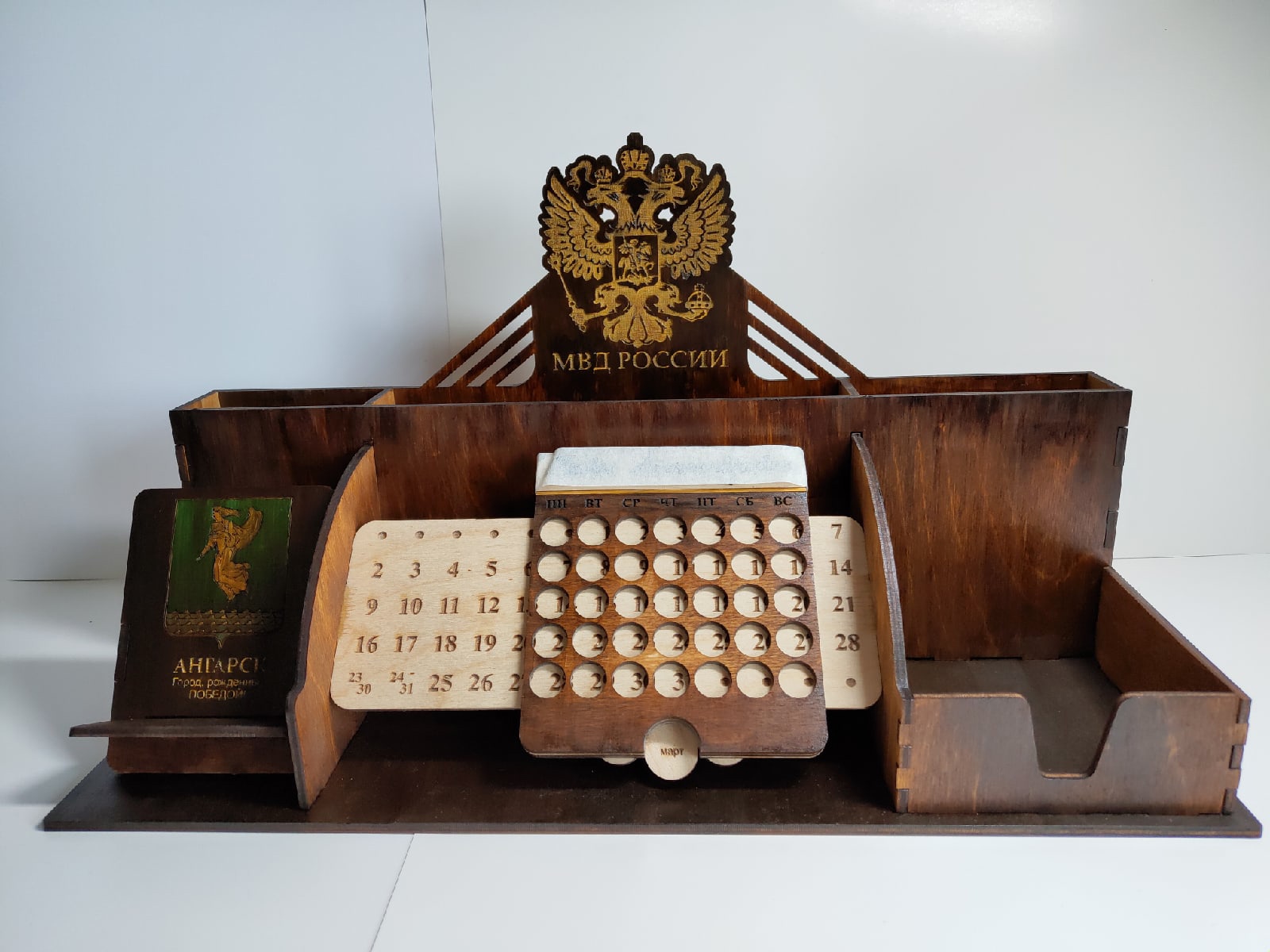 Lasergeschnittener Schreibtisch-Organizer aus Holz, Aufbewahrung von Bürobedarf