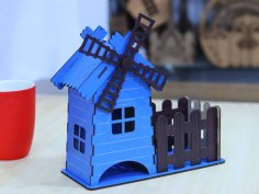 Laser Cut Windmill Tea House Free Vector