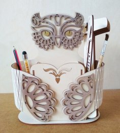 Laser Cut Decorative Owl Pencil Holder Free Vector