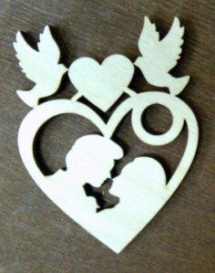 Laser Cut Couple Pigeon Heart Valentine’s Day Decor Free Vector