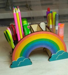 Organizador de escritorio con portalápices arcoíris cortado con láser