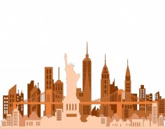 Lazer Kesim New York City Skyline Ahşap Katmanlı Dekor