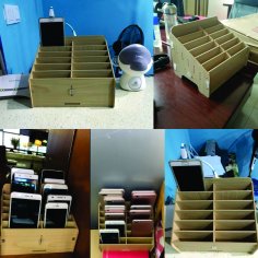 Caja de almacenamiento organizadora de escritorio con soporte para teléfono móvil con corte láser para oficina en el aula