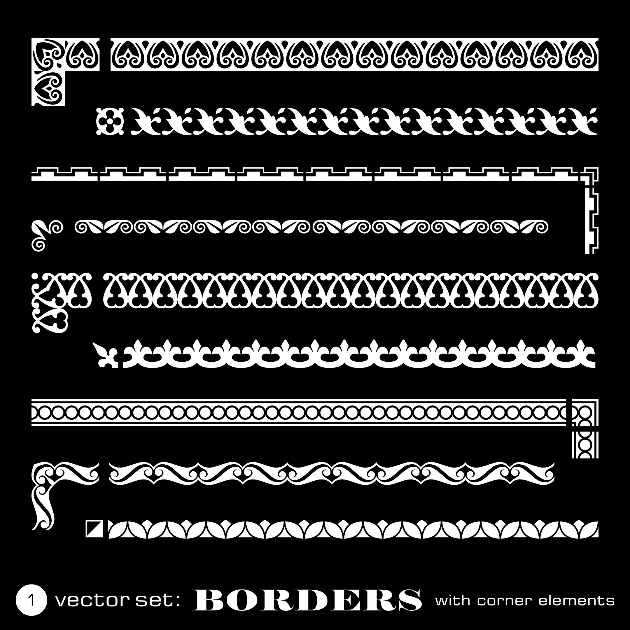 Fronteiras com cantos isolados em fundo preto