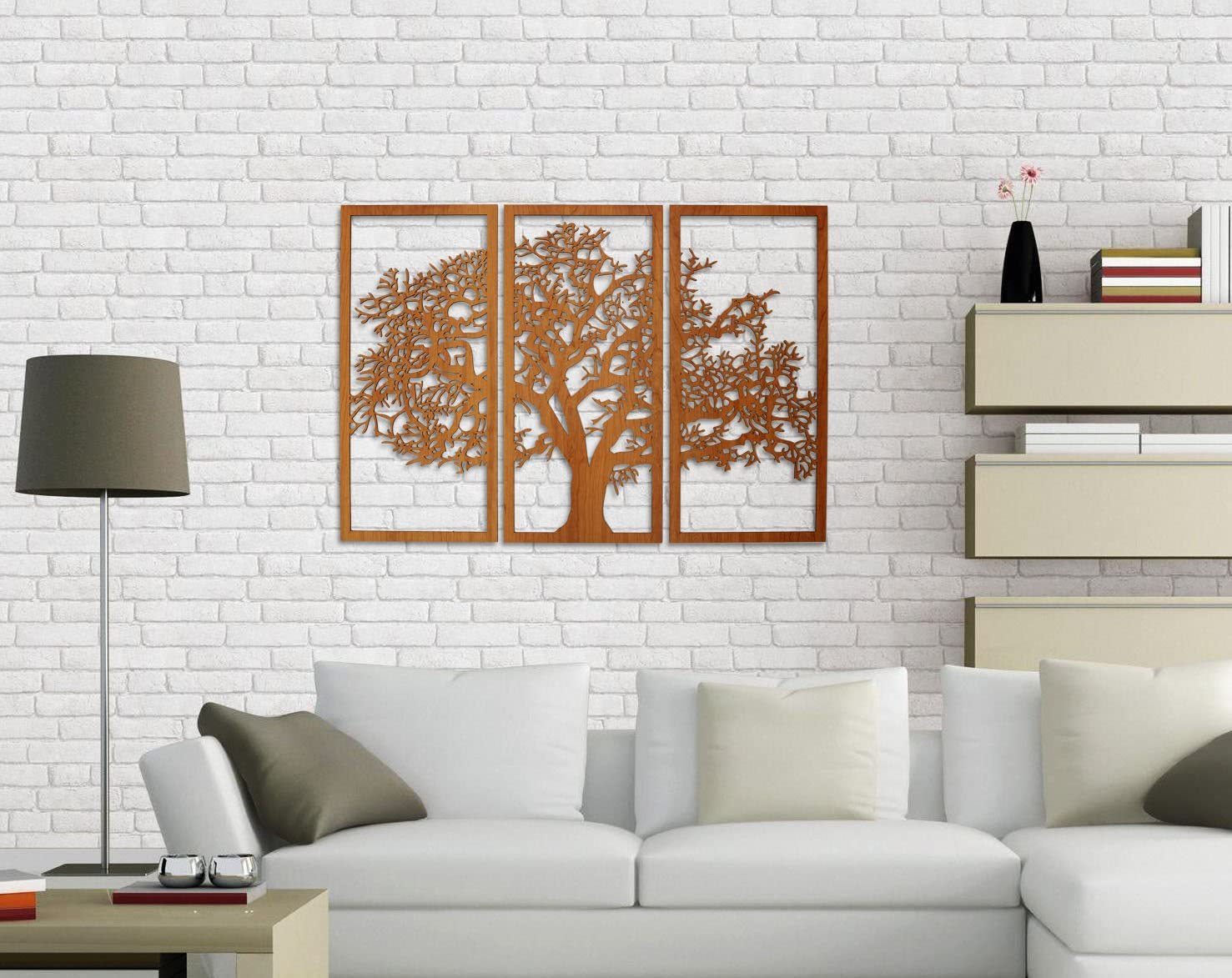 Laser Cut Tree Of Life 3 Panel Wood Wall Art Free Vector